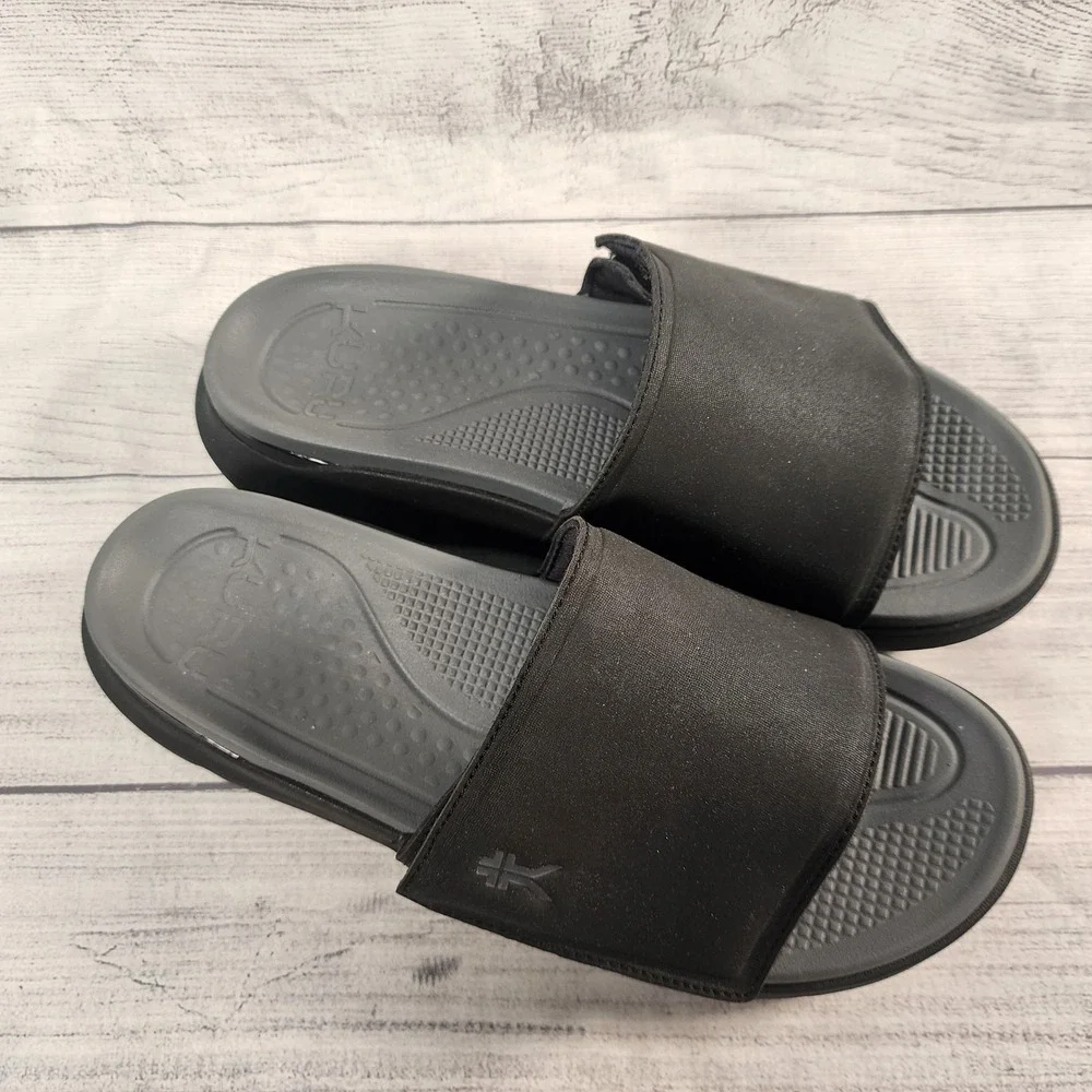 Kuru Moment Men's Size 12 Medium Black Adjustable Strap Comfort Slide Sandals